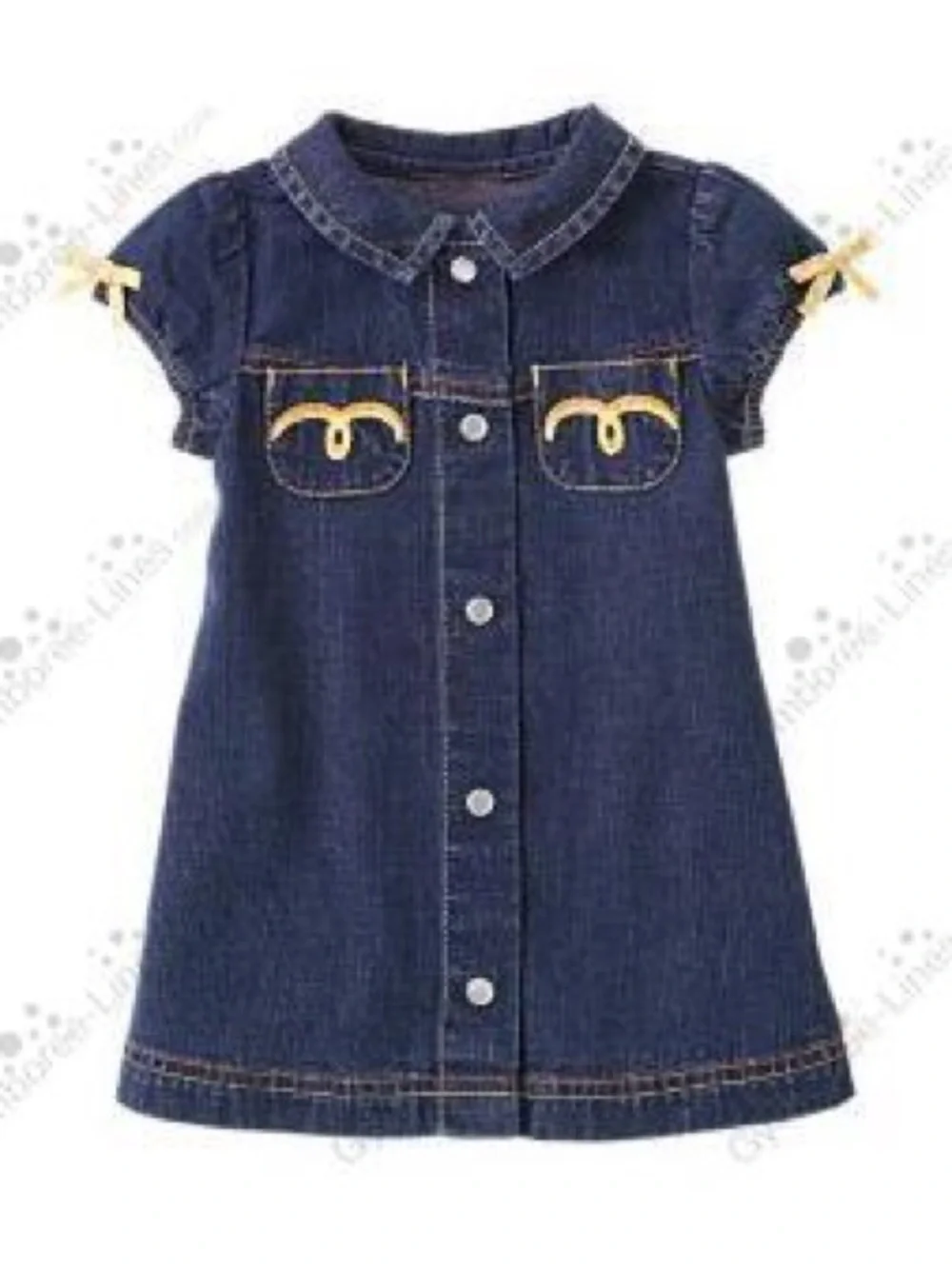 Gymboree Vintage 2006 Denim Button-Front Dress 18-24 mo Jean Yellow bows western